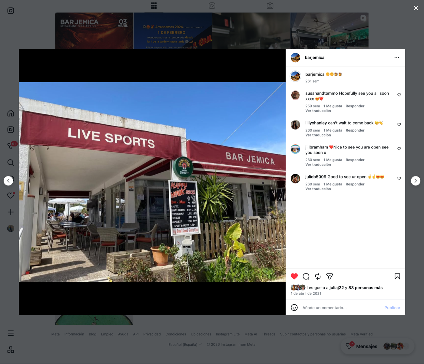 Bar Jemica live sports terrace post