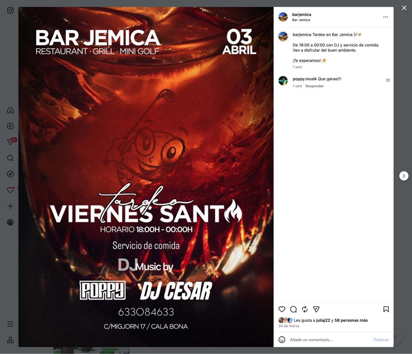 Bar Jemica Friday event post